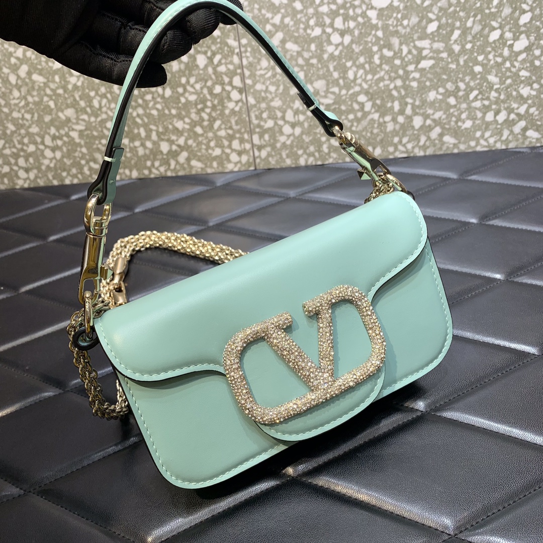 Valentino Garavani Loco Small Shoulder Bag in Sky Blue Calfskin Leather 